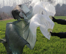 Load image into Gallery viewer, 2pieces/pair 50x70inch Large Silk white turquoise royal blue Dance Fan Burlesque Dance fan Bridal Bouquet