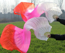 Load image into Gallery viewer, 2pieces/pair 50x70inch Large Silk white turquoise royal blue Dance Fan Burlesque Dance fan Bridal Bouquet