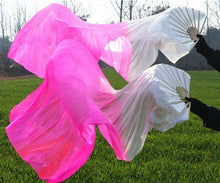 Load image into Gallery viewer, 2pieces/pair 50x70inch Large Silk white turquoise royal blue Dance Fan Burlesque Dance fan Bridal Bouquet