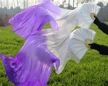 Load image into Gallery viewer, 2pieces/pair 50x70inch Large Silk white turquoise royal blue Dance Fan Burlesque Dance fan Bridal Bouquet