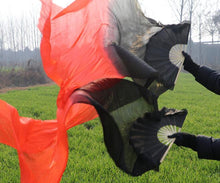 Load image into Gallery viewer, 2pieces/pair 50x70inch Large Silk white turquoise royal blue Dance Fan Burlesque Dance fan Bridal Bouquet