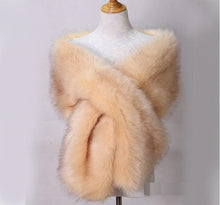 Load image into Gallery viewer, 12x65inch Champagne Brown Tip Wedding Bridal Faux Fur Stole Wrap Shawl Cape