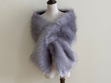 Load image into Gallery viewer, 12x65inch Sliver with Black Tip Wedding Bridal Faux Fur Stole Wrap Shawl Cape - Dancefeather