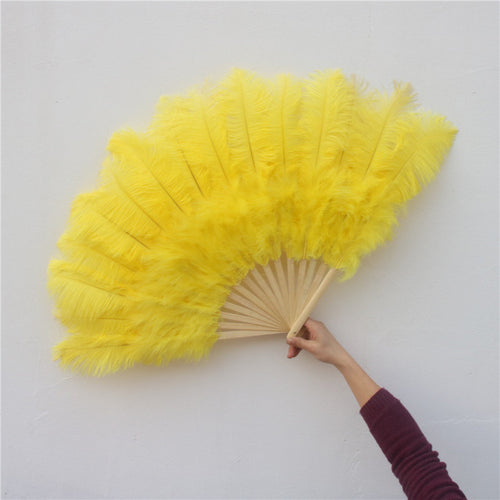 50x90CM Large Yellow Ostrich Feather Fan Burlesque Dance feather fan Bridal Bouquet - Dancefeather