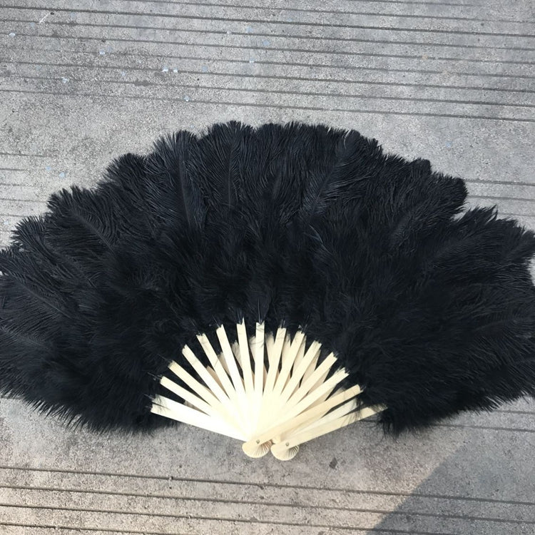 28x44inch Large Black  Ostrich Feather Fan Burlesque Dance feather fan Bridal Bouquet - Dancefeather