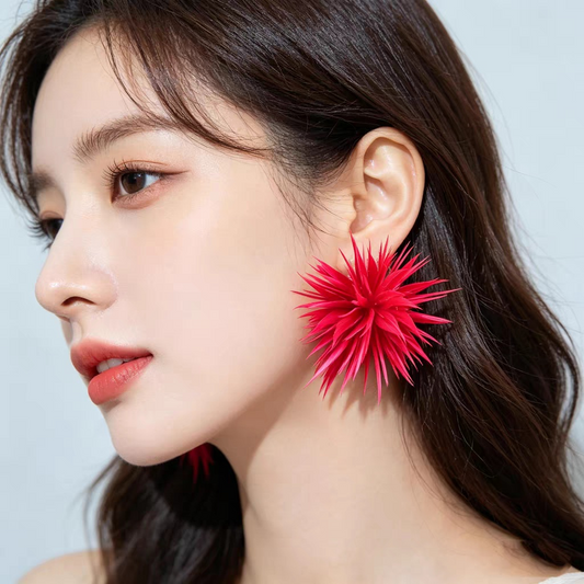 Bold Handmade Spike Ostrich Feather Flower Earrings – Your Go-To Statement Accessory for Every Occasion