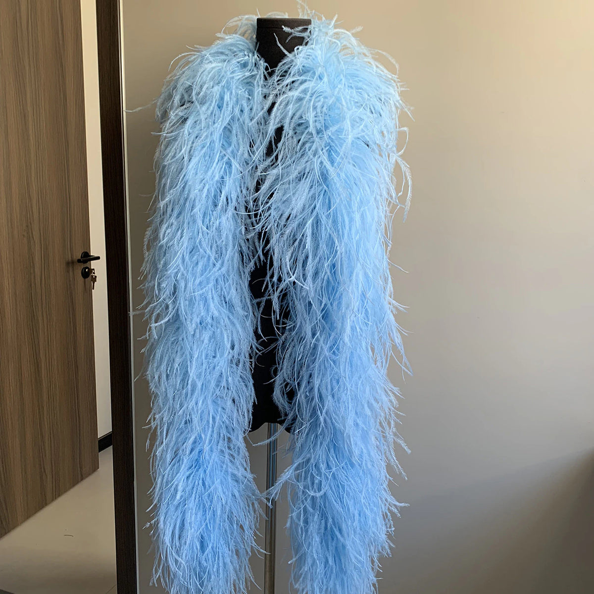 Deluxe Baby Blue Ostrich Feather Boa, 2 Yards Extra Thick Fluffy Feather Scarf for Bridal, Stage Performance, Burlesque & Event Accessories
