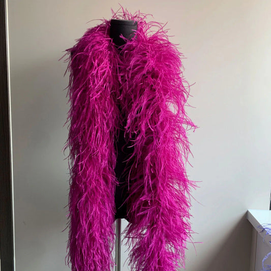 Deluxe Fushia Ostrich Feather Boa, 2 Yards Extra Thick Fluffy Feather Scarf for Bridal, Stage Performance, Burlesque & Event Accessories