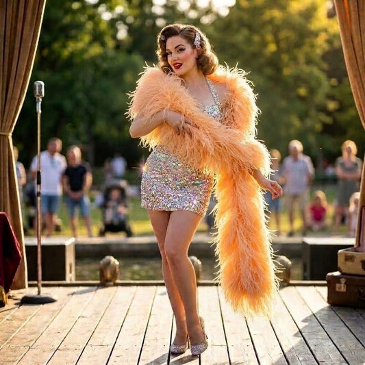 Deluxe Pale Orange Ostrich Feather Boa, 2 Yards Extra Thick Fluffy Feather Scarf for Bridal, Stage Performance, Burlesque & Event Accessories