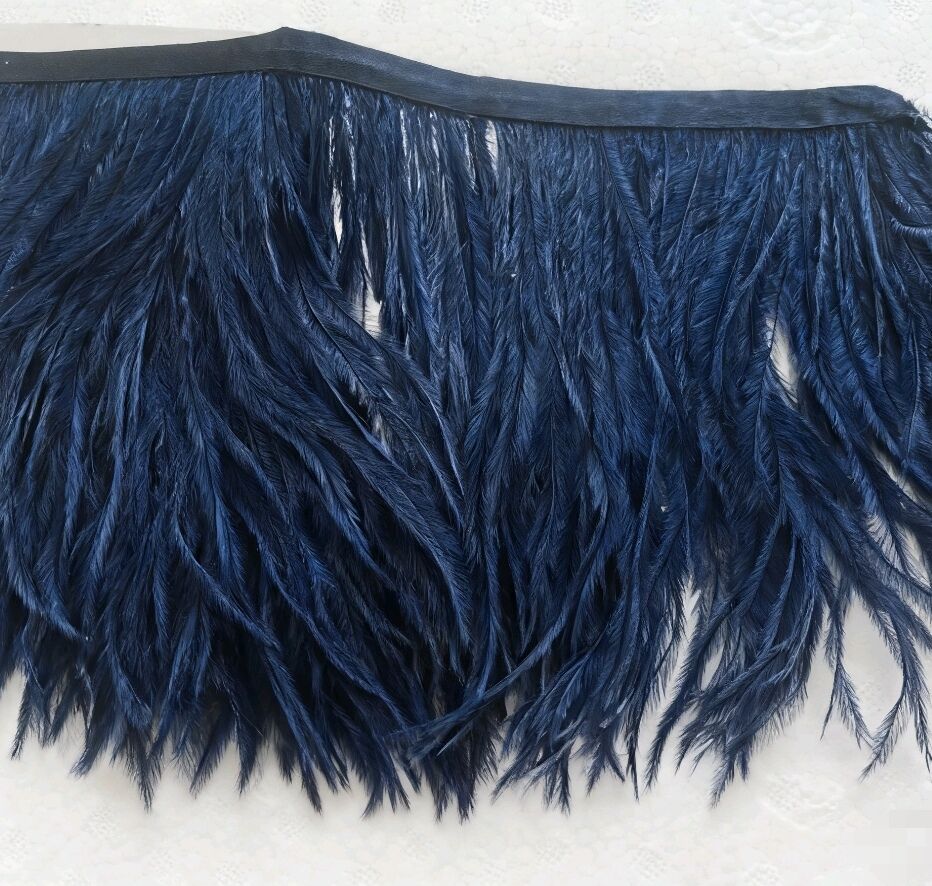 1Yards 14-16cm wide Navy Ostrich feather trimming fringe lace for dress skirt