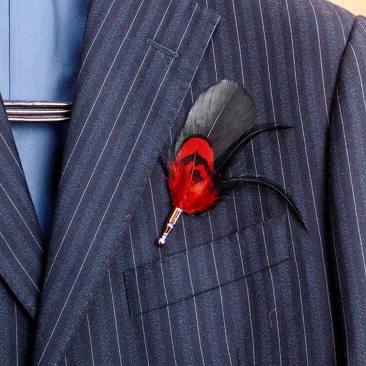 Handcrafted Vintage Feather Lapel Pin & Hat Brooch | Classic Pheasant Feather Boutonniere for Suit & Tuxedo