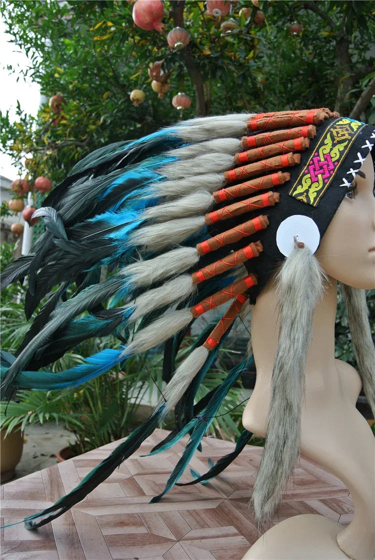 Multi-Colored Tribal Feather Headdress - Vibrant Handmade Warbonnet for Bohemian Events, Carnival & Festival Costumes