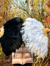 Load image into Gallery viewer, 20x36inch Large Black Ostrich Feather Fan Burlesque Dance feather fan Bridal Bouquet
