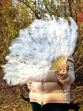 Load image into Gallery viewer, 20x36inch Large Black Ostrich Feather Fan Burlesque Dance feather fan Bridal Bouquet
