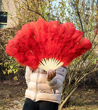 Load image into Gallery viewer, 20x36inch Large Black Ostrich Feather Fan Burlesque Dance feather fan Bridal Bouquet
