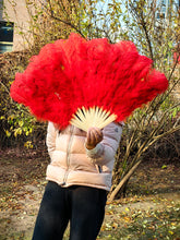 Load image into Gallery viewer, 90X50CM Large Red Ostrich Feather Fan Burlesque Dance feather fan Bridal Bouquet
