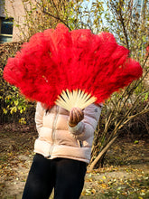 Load image into Gallery viewer, 50x90CM Large Red Ostrich Feather Fan Burlesque Dance feather fan Bridal Bouquet
