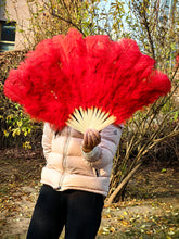 Load image into Gallery viewer, 90X50CM Large Red Ostrich Feather Fan Burlesque Dance feather fan Bridal Bouquet
