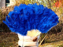 Load image into Gallery viewer, 20x36inch Large Black Ostrich Feather Fan Burlesque Dance feather fan Bridal Bouquet
