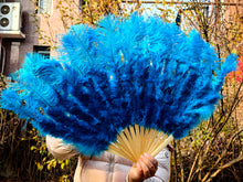 Load image into Gallery viewer, 90X50CM Large Turquoise Ostrich Feather Fan Burlesque Dance feather fan Bridal Bouquet
