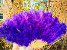 Load image into Gallery viewer, 90X50CM Large Purple Ostrich Feather Fan Burlesque Dance feather fan Bridal Bouquet
