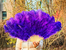 Load image into Gallery viewer, 90X50CM Large Purple Ostrich Feather Fan Burlesque Dance feather fan Bridal Bouquet
