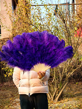 Load image into Gallery viewer, 20x36inch Large Black Ostrich Feather Fan Burlesque Dance feather fan Bridal Bouquet
