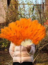 Load image into Gallery viewer, 90X50CM Large Orange Ostrich Feather Fan Burlesque Dance feather fan Bridal Bouquet
