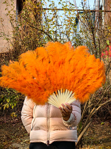 90X50CM Large Orange Ostrich Feather Fan Burlesque Dance feather fan Bridal Bouquet