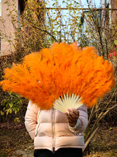 Load image into Gallery viewer, 90X50CM Large Orange Ostrich Feather Fan Burlesque Dance feather fan Bridal Bouquet
