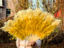 Load image into Gallery viewer, 20x36inch Large Gold Ostrich Feather Fan Burlesque Dance feather fan Bridal Bouquet
