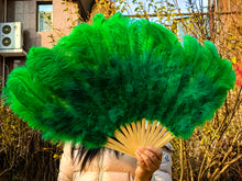 Load image into Gallery viewer, 50x90CM Large Green Ostrich Feather Fan Burlesque Dance feather fan Bridal Bouquet
