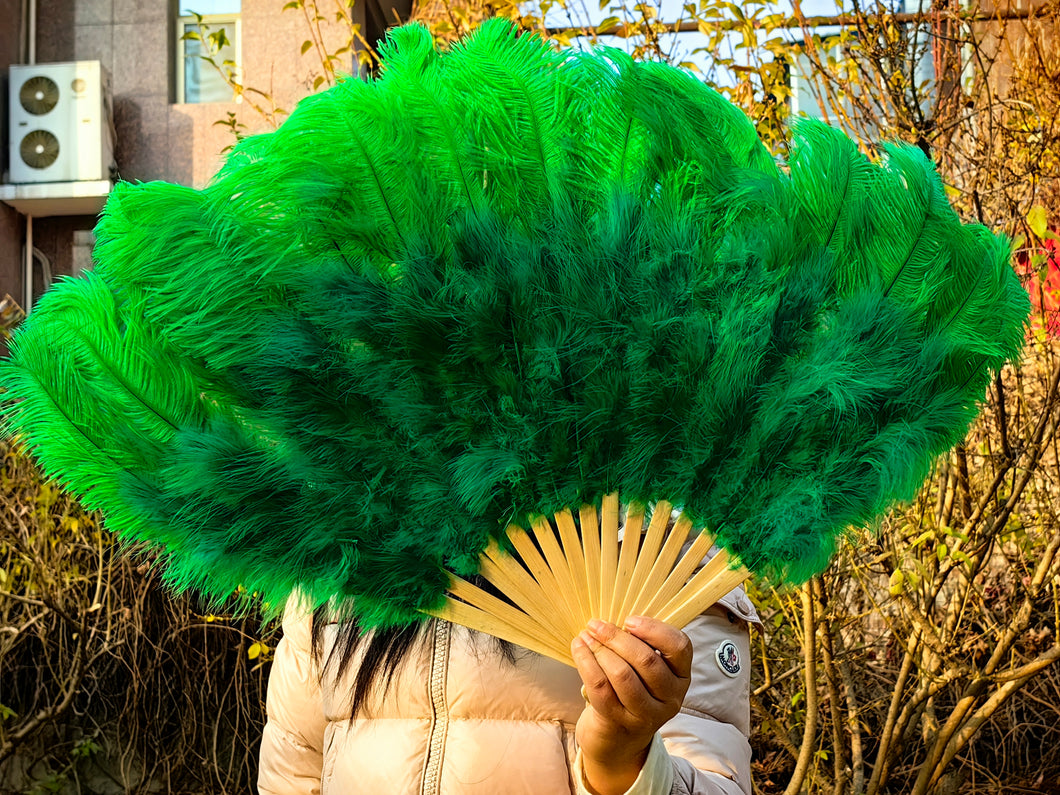 90X50CM Large Green Ostrich Feather Fan Burlesque Dance feather fan Bridal Bouquet