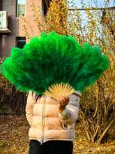 Load image into Gallery viewer, 50x90CM Large Green Ostrich Feather Fan Burlesque Dance feather fan Bridal Bouquet
