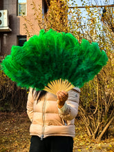 Load image into Gallery viewer, 90X50CM Large Green Ostrich Feather Fan Burlesque Dance feather fan Bridal Bouquet
