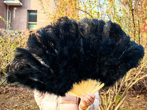 90X50CM Large Black Ostrich Feather Fan Burlesque Dance feather fan Bridal Bouquet