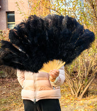 Load image into Gallery viewer, 20x36inch Large Black Ostrich Feather Fan Burlesque Dance feather fan Bridal Bouquet
