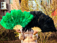 Load image into Gallery viewer, 90X50CM Large Green Ostrich Feather Fan Burlesque Dance feather fan Bridal Bouquet
