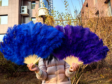 Load image into Gallery viewer, 90X50CM Large Purple Ostrich Feather Fan Burlesque Dance feather fan Bridal Bouquet
