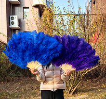 Load image into Gallery viewer, 90X50CM Large Purple Ostrich Feather Fan Burlesque Dance feather fan Bridal Bouquet
