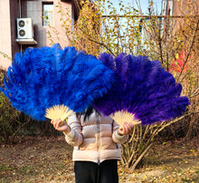 Load image into Gallery viewer, 20x36inch Large Black Ostrich Feather Fan Burlesque Dance feather fan Bridal Bouquet
