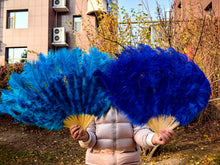 Load image into Gallery viewer, 90X50CM Large Turquoise Ostrich Feather Fan Burlesque Dance feather fan Bridal Bouquet
