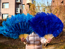 Load image into Gallery viewer, 90X50CM Large Turquoise Ostrich Feather Fan Burlesque Dance feather fan Bridal Bouquet
