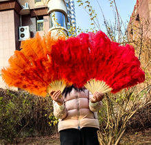 Load image into Gallery viewer, 24x36inch Large Gold Ostrich Feather Fan Burlesque Dance feather fan Bridal Bouquet
