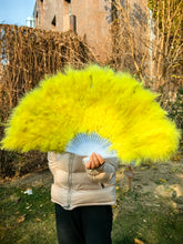 Load image into Gallery viewer, 80x45cm Large Yellow Feather Fan Burlesque Dance feather fan Bridal Bouquet
