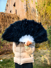 Load image into Gallery viewer, 80x45cm Large Black  Feather Fan Burlesque Dance feather fan Bridal Bouquet
