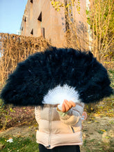 Load image into Gallery viewer, 80x45cm Large Black  Feather Fan Burlesque Dance feather fan Bridal Bouquet
