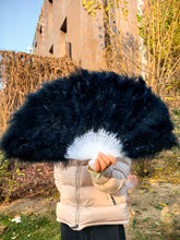 Load image into Gallery viewer, 80x45cm Large Black  Feather Fan Burlesque Dance feather fan Bridal Bouquet
