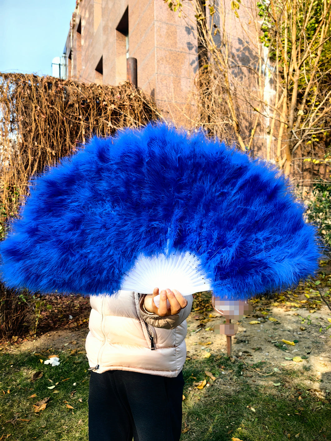 80x45cm Large Royal Blue  Feather Fan Burlesque Dance feather fan Bridal Bouquet