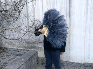 One Fan 20x36inch Large Feather Fan Black Ostrich Feather Fan Burlesque Dance Bridal Bouquet